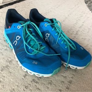 W8.5 On Cloud + Swiss Engineering Cloud Flow Blue/White/Teal Running Shoes